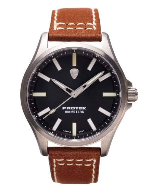 ProTek Titanium Field Watch Titanium Case/Black Dial/Dark Tan Strap One Size