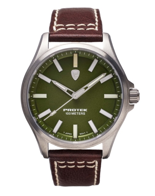 ProTek Titanium Field Watch Titanium Case/Green Dial/Dark Brown Strap One Size