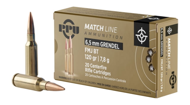 Prvi Partizan Match Rifle Ammo 6.5 Grendel 120 Grain Full Metal Jacket Boat Tail 20 Round Box