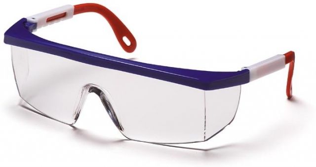 Pyramex Integra Safety Glasses - Red White Blue Frame and Clear Lens - Pyramex