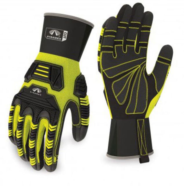 Pyramex Ultra Impact Maximum Duty Cut Resistant Gloves Black and lime Small - Pyramex