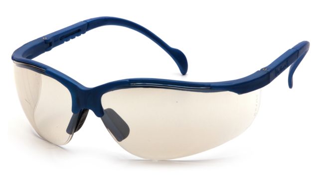 Pyramex Venture II Safety Glasses - Metallic Blue Frame Indoor/Outdoor Mirror Lens - Pyramex