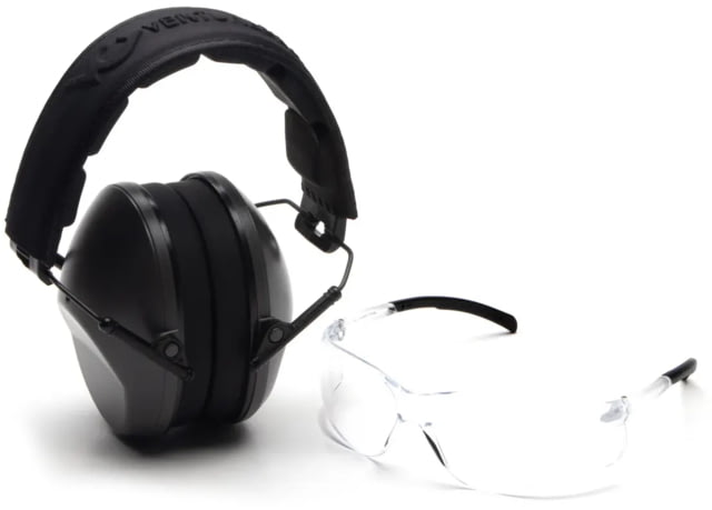 Pyramex  Low-Profile Combo Kit Scratch Resistant Clear Lens & Frame with Rubber Temple Tips Gray Low-Profile Earmuffs - Pyramex