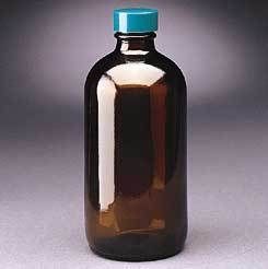 Qorpak Boston Round Bottles Amber Narrow Mouth Qorpak  With Pulp/Vinyl-Lined Black Phenolic Cap