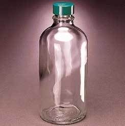 Qorpak Boston Round Bottles Narrow Mouth Qorpak  With Fluoropolymer Resin-Lined Green Thermoset Cap