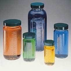 Qorpak Bottle Beakers Medium Rounds Wide Mouth Qorpak  With Fluoropolymer Resin-Lined Green Thermoset Cap