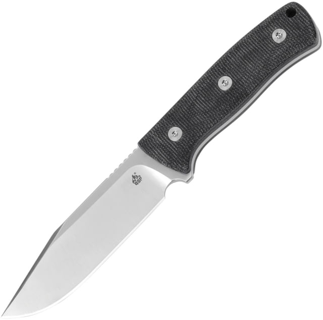 QSP Knife Bison Fixed Blade Black Knife 4.5" satin finish D2 tool steel clip point blade Black linen micarta handle