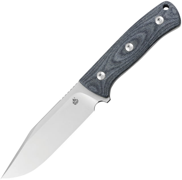 QSP Knife Bison Fixed Blade Denim Jean Knife 4.5" satin finish D2 tool steel clip point blade Blue jean linen micarta handle - Qsp Knife