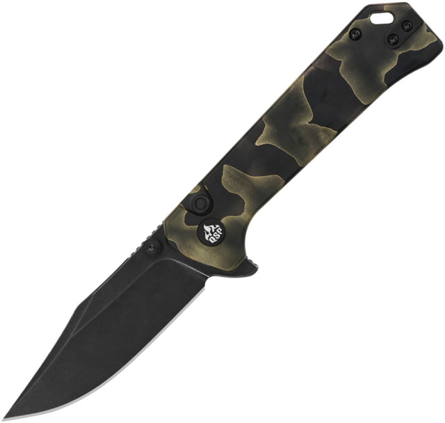QSP Knife Grebe Folding Knife 4.25in Closed 3in Black Stonewash S35VN Stainless Clip Point Blade Noble Raffir Resin Handle - Qsp Knife