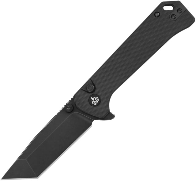 QSP Knife Grebe T Folding Knife 4.25in Closed 3in Black Stonewash 14C28N Sandvik SS Tanto Blade Black G10 Handle - Qsp Knife
