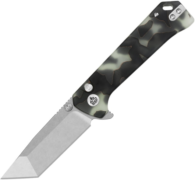 QSP Knife Grebe T Folding Knife 4.25in Closed 3in Stonewash S35VN Stainless Tanto Blade Glow Raffir Resin Handle - Qsp Knife