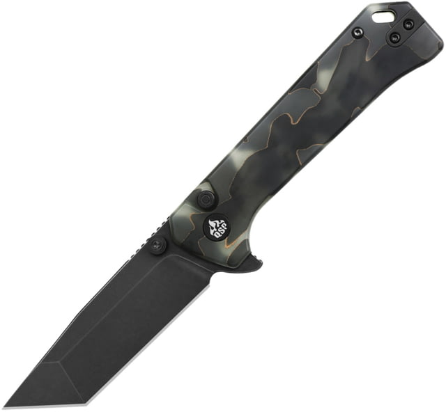 QSP Knife Grebe T Folding Knife 4.25in Closed 3in Black Stonewash S35VN Stainless Tanto Blade Glow Raffir Resin Handle - Qsp Knife