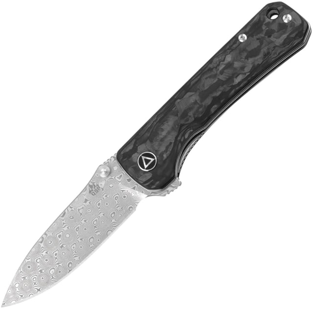 QSP Knife Hawk Linerlock Shredded CF Folding Knife 3.25" Damascus steel blade Shredded carbon fiber handle