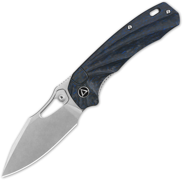 QSP Knife Hornbill Folding Knife 4.25in Closed 3.25in Stonewash S35VN Stainless Steel Blade Blue Sculpted Carbon Fiber Handle