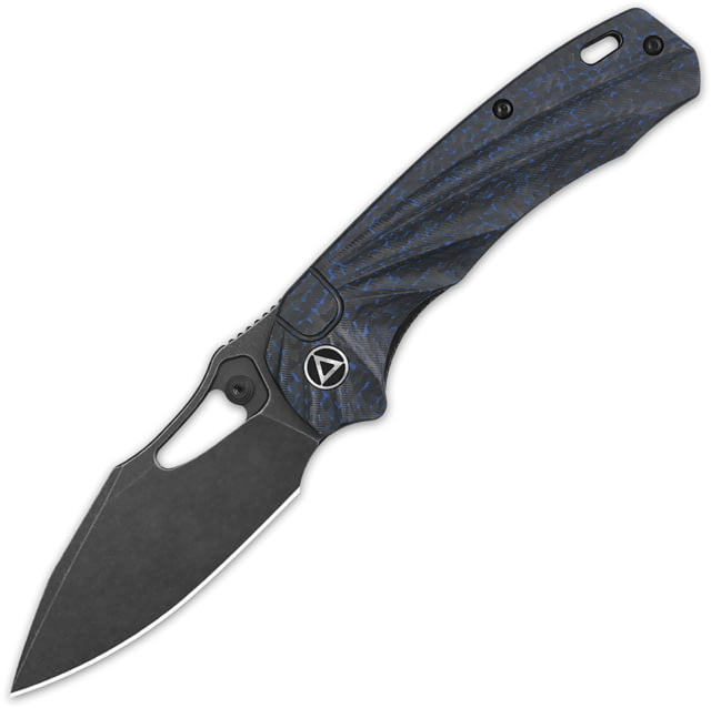 QSP Knife Hornbill Folding Knife 4.25in Closed 3.25in Black Stonewash S35VN Stainless Steel Blade Blue Sculpted Carbon Fiber Handle - Qsp Knife