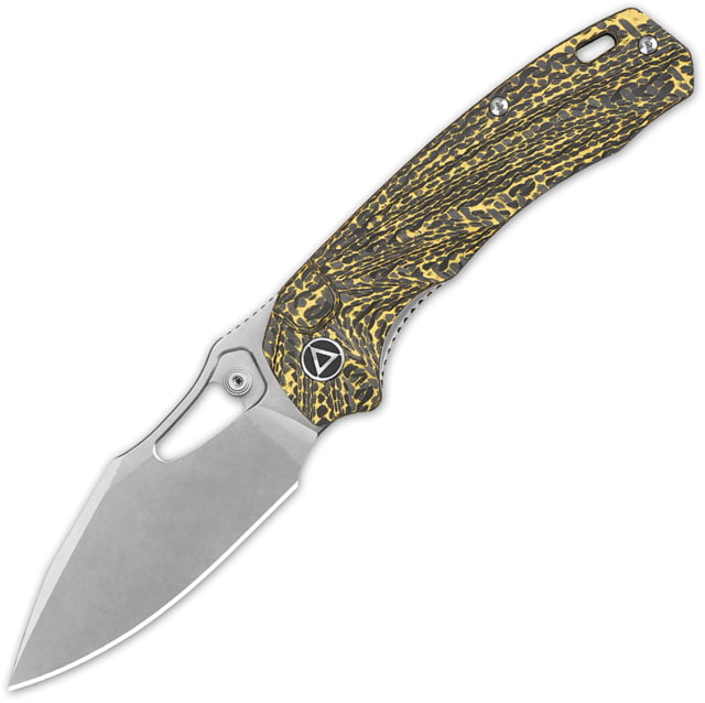 QSP Knife Hornbill Folding Knife 4.25in Closed 3.25in Stonewash S35VN Stainless Steel Blade Golden Carbon Fiber Handle - Qsp Knife