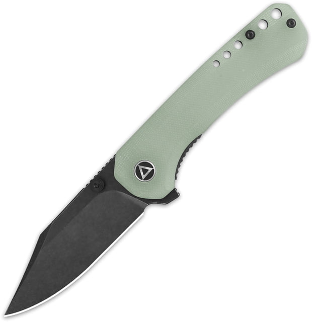 QSP Knife Kestrel Folding Knife 4in Closed 2.88in Black Stonewash 14C28N Sandvik SS Clip Point Blade Jade G10 Handle - Qsp Knife