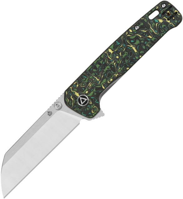 QSP Knife Penguin Plus Folding Knife 4.5in Closed 3.38in Satin CPM-20CV SS Blade Green/Black/Yellow Carbon Fiber Handle - Qsp Knife