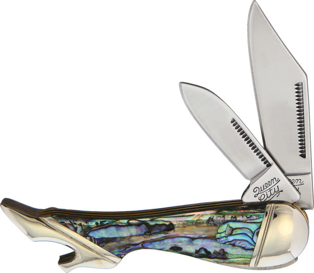 Queen City Leg Knife Abalone Folding Knife Mirror finish stainless clip and pen blades Abalone handle KC023R / QC005 - Queen City