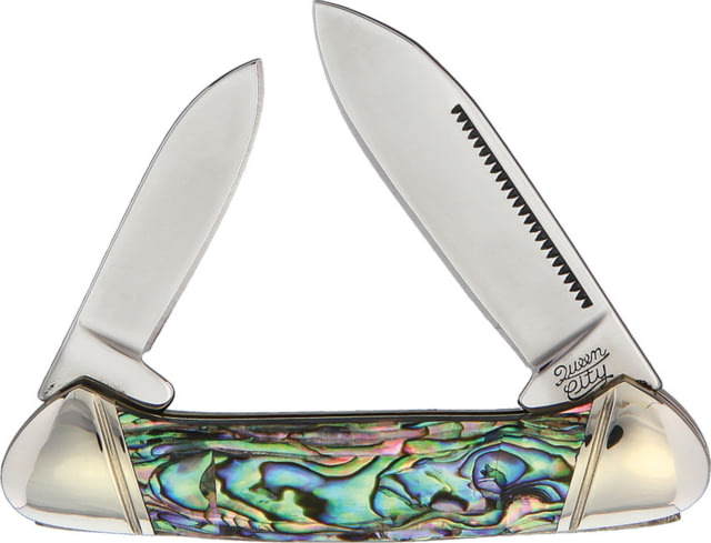Queen City Mini Canoe Abalone Folding Knife Mirror finish stainless spear and pen blades Abalone handle KB204R / QC002 - Queen City