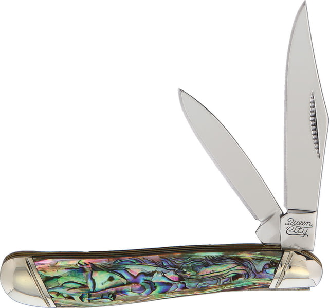 Queen City Peanut Abalone Folding Knife Mirror finish stainless clip and pen blades Abalone handle KB206R / QC003 - Queen City