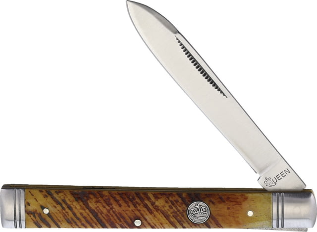 Queen Doctor's Knife Satin finish stainless spear blade Brown sawcut bone handle QN016 / - Queen