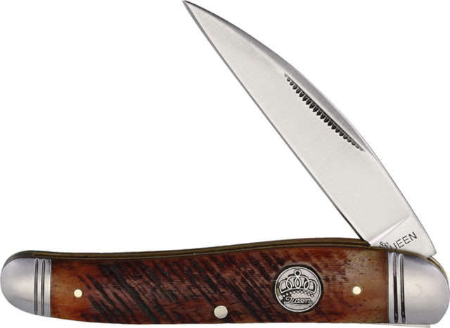 Queen Wharncliffe Folder Folding Knife Satin finish stainless Wharncliffe blade Brown sawcut bone handle QN010 / KB158 - Queen