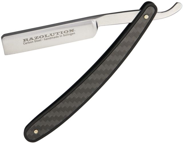 Razolution Straight Razor Folding Knife4inCarbon SteelStandard Edge Straight Head BladeSatin Black Aluminum Handle