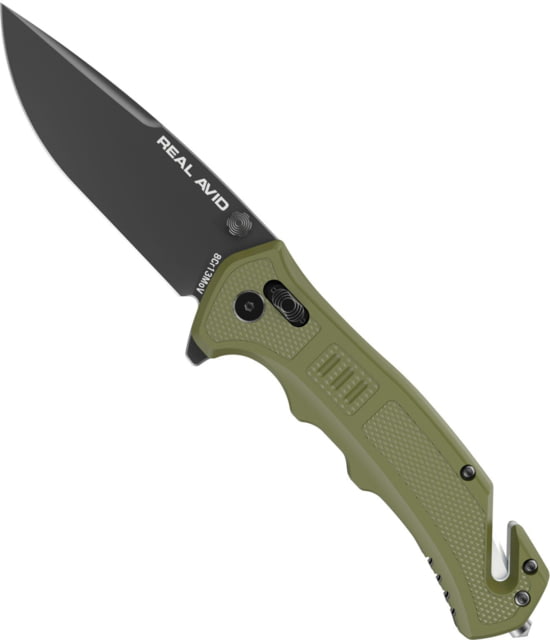 Real Avid Real Avid RAV-4 Folding Knife 3.25in 8Cr13MoV Black Oxide Drop Point Plain Blade Black/Green GFN Handle - $44.99 at Optics Planet