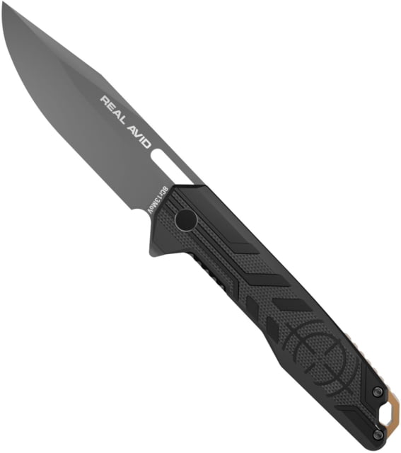 Real Avid Real Avid RAV-7 Folding Knife 3.25in 8Cr13MoV Titanium Drop Point Plain Blade Black/Gray G10 Handle - $54.99 at Optics Planet