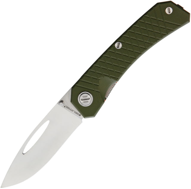 Real Steel Akuma Linerlock Olive Green Folding Knife 3.75" satin finish Bohler K110 stainless blade OD green textured G10 handle - Real Steel