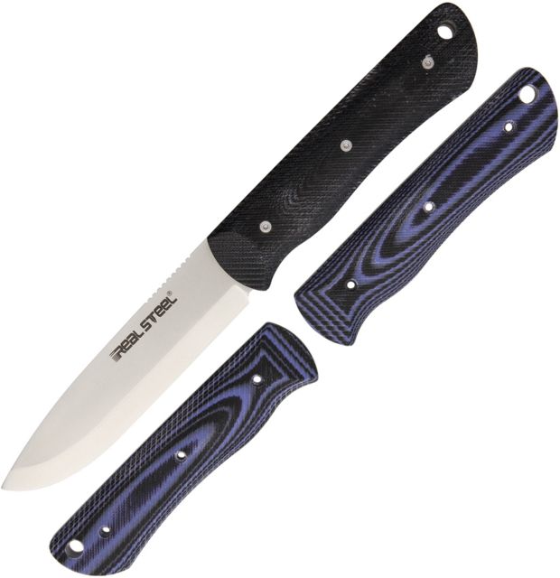 Real Steel Bushcraft Fixed Blade Knife Set4inD2 Tool SteelDrop Point Black/Blue Micarta Handle - Real Steel