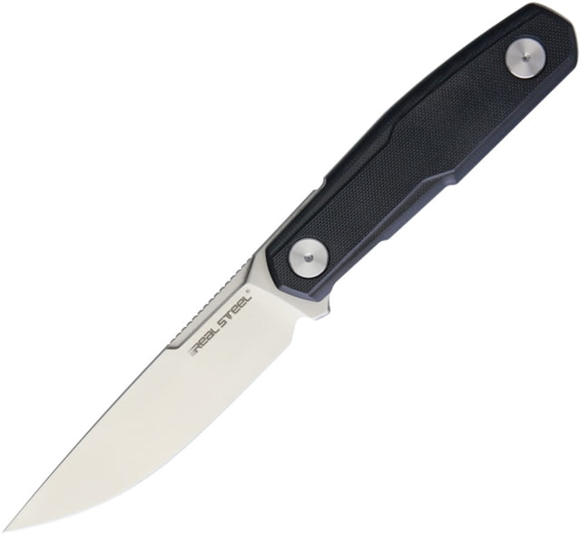Real Steel Bushcraft Zenith FFG Fixed Blade Knife 9in Overall 4.25in Satin 14C28N Sandvik SS Drop Point Black G10 Handle Full Flat Grind Blade Black - Real Steel