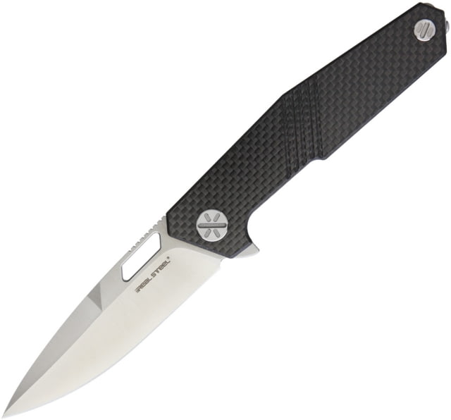 Real Steel Havran Framelock Blade Knife 3.75in Satin S35Vn SS Blade Carbon Fiber Handle With Titanium Back Handle - Real Steel