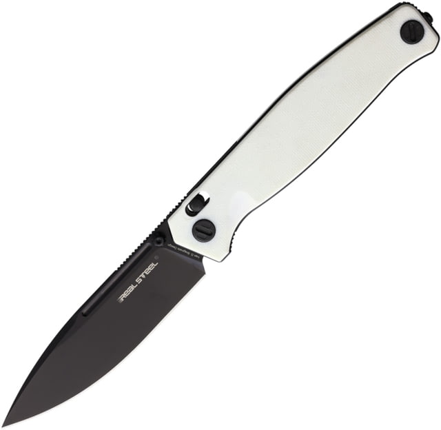 Real Steel Huginn White Folding Knife 4.63in Closed 3.63in Black Oxide Coated VG-10 SS Blade White G10 Handle - Real Steel