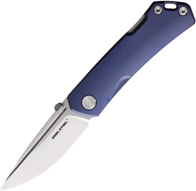 Real Steel Luna Maius Blue Folding Knife 4.25in Closed 3in Satin Bohler N690 SS Blade Slate Blue Anodized Titanium Handle - Real Steel