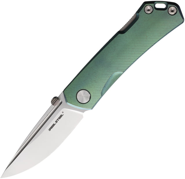 Real Steel Luna Maius Green Folding Knife 4.25in Closed 3in Satin Bohler N690 SS Blade Green Anodized Titanium Handle - Real Steel