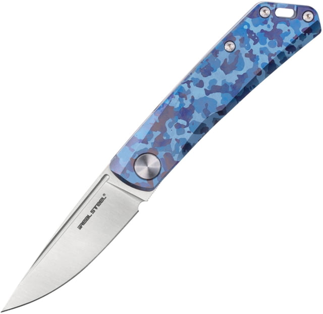Real Steel Luna TC Folding Knife 2.75in N690 Steel Titanium Handle Blue Camo - Real Steel