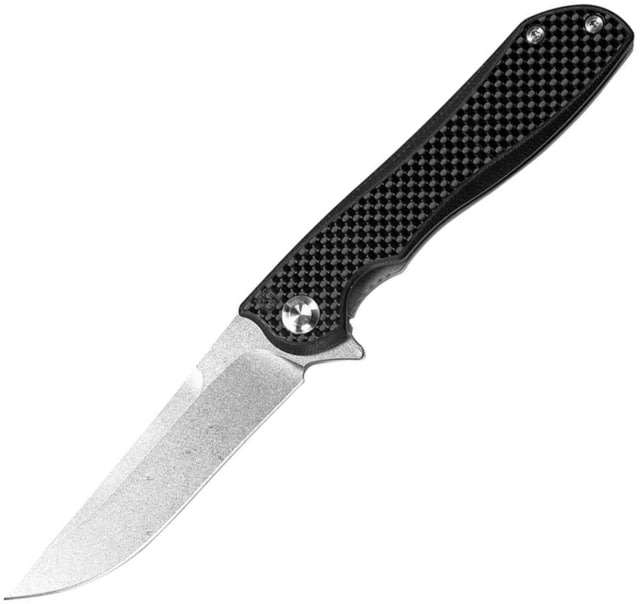 Real Steel Megalodon Revival Framelock Folding Knife 3.75in Stonewash Bohler N690 SS Blade Carbon Fiber Handle With Stonewash SS Back Handle Pocket - Real Steel