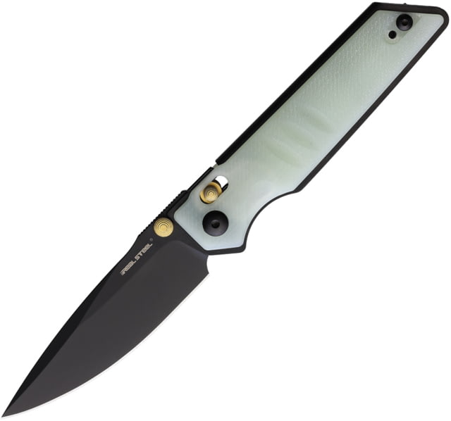 Real Steel Sacra Jade Folding Knife 4.13in Closed 3.13in Black Stonewash Bohler K110 SS Blade Jade G10 Handle - Real Steel