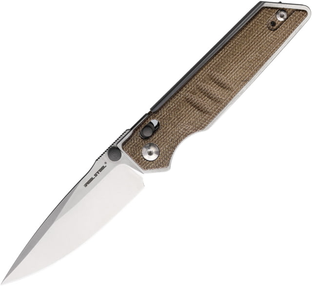 Real Steel Sacra Natural Folding Knife 4.13in Closed 3.13in Stonewash Bohler K110 SS Blade Natural Canvas Micarta Handle - Real Steel