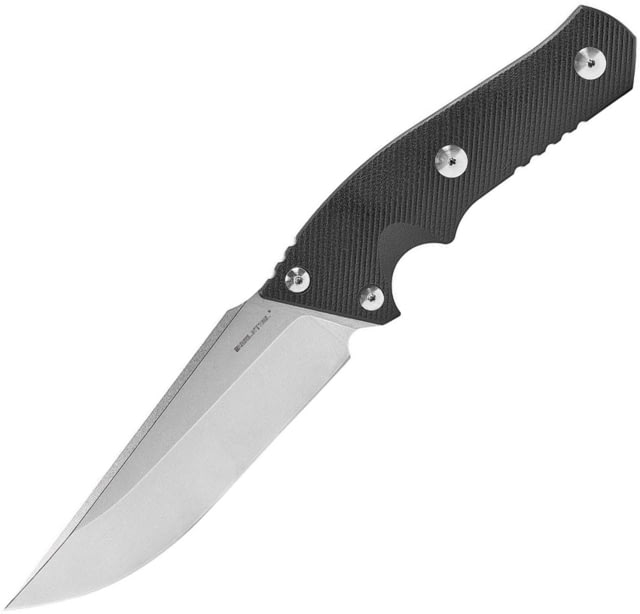 Real Steel Sorrow Fixed Blade Knife 10.5in Overall 5in Stonewash D2 Tool Steel Blade Black G10 Handle False Top Edge Hidden Black Kydex Belt Sheath - Real Steel