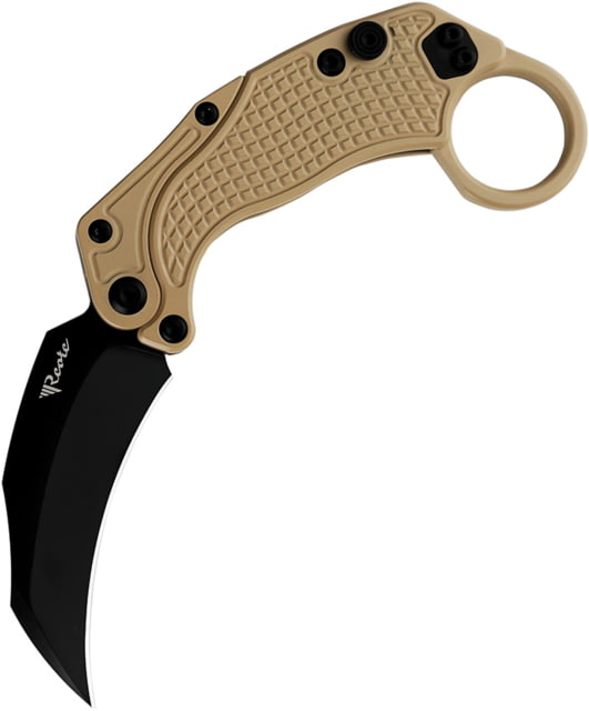 Reate Knives EXO-K Tan Folding Knife 4.5in Closed 3in Black PVD Coated Bohler N690 SS Karambit Blade Tan Cerakote Aluminum Handle EXO-K TAN BLK PVD - Reate Knives