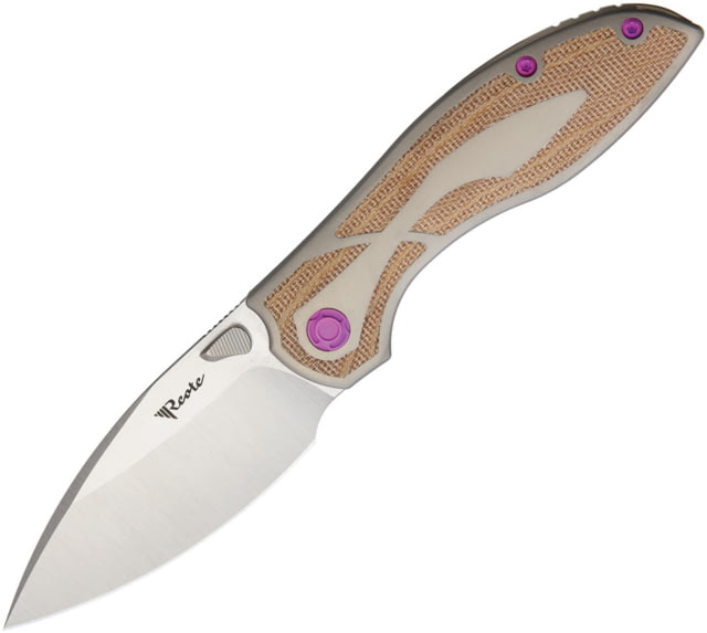 Reate Knives Iron Framelock Folding Knife 3.25" satin finish Bohler M390 stainless blade Gray titanium handle with brown micarta inlay Thu IRON PR BRN - Reate Knives