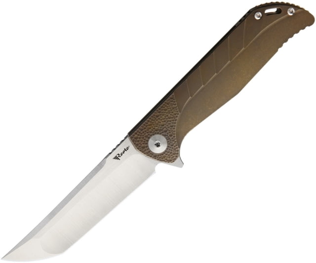 Reate Knives K2 Framelock Bronze S35VN Folding Knife 3.88in Satin Cpm S35Vn SS Modified Tanto Blade Bronze Titanium Handle Pocket Clip Black Nylon - Reate Knives
