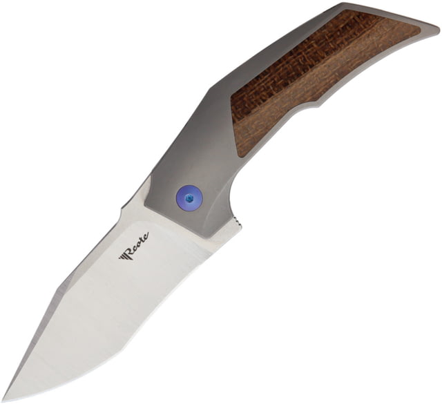 Reate Knives  Framelock Folding Knife Blue screws handle with Brown micarta inlay 3in satin finish Bohler M390 stainless blade Bead blast finish - Reate Knives