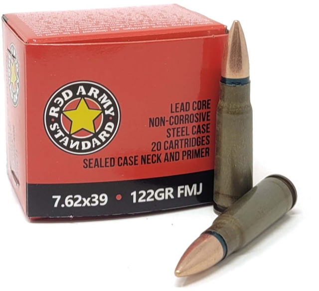 Red Army Standard 7.62x39mm 122 Grain Full Metal Jacket Rifle Ammo 20 Rounds - Red Army Standard