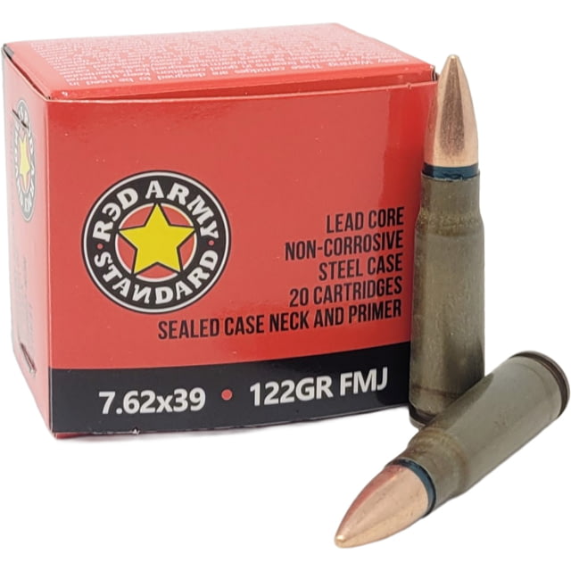 Red Army Standard Steel Case Ammo 7.62x39 122 Grain Full Metal Jacket Brass Cased Pistol Ammo 20 Rounds 1213779 Army Standard Steel Case 7.62x39 122 Grain Full Metal Jacket Brass Cased Pistol 20 Rounds 1213779 Ammo
