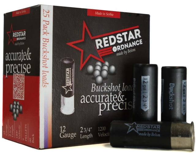 Star Ordnance 12 Gauge 9 Pellet 2 3/4in 00 Buck Centerfire Shotgun 25 Rounds Black Ammo