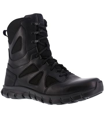 Reebok Sublite Cushion Waterproof, 8 inch Soft Toe Tactical Boot w/Side Zip - Men's, Black, 12W, RB8806-Black-12-Male-W